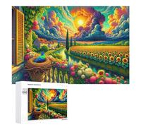 Puzzle for Adults 1000 PCS Sunset Serenity with Sunflowers Puzzle for Adults Brain Teaser Game Difficult Challenge for Is Ideal As A Gift 1000 PCS