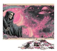 Puzzle for Adults 1000 Piece Jigsaw Puzzle Space Grim Reaper with UFOs Jigsaw Puzzles for Adults Kids Wooden Jigsaw Learning Educational Toy 1000pcs (75x50cm)