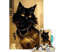 Puzzle for Adults 1000 Pieces Abstract Black Cat Calming Decorative Toy Fine Craft Seamless Fitting Lovely Gifts for Hobbyists (Size 38x52cm)