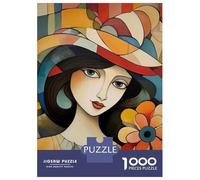 Puzzle for Adults 1000 Pieces Abstract Woman with Hat And Flower Adult Jigsaw Brain Teaser Game Staycation Kill Time Parent-child Interaction 38x26cm/1000pcs