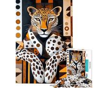 Puzzle for Adults 1000 Pieces African Art Leopard Adult Jigsaw Puzzle Hands-on Game Precision Cutting for Is Ideal As A Gift (50x75cm)