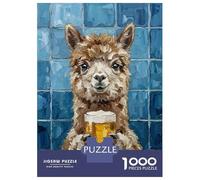 Puzzle for Adults 1000 Pieces Alpaca with Beer Painting Adult Jigsaw Brain Teaser Game Staycation Kill Time Parent-child Interaction 38x26cm/1000pcs