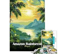 Puzzle for Adults 1000 Pieces Amazon Rainforest Brazil Landscape Illustration Jigsaw 1000 Piece Home Decoration Toys Stress Reliever Family Fun & Game Night (50x75cm)