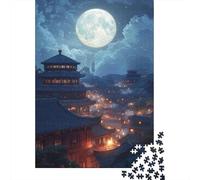 Puzzle for Adults 1000 Pieces Ancient Chinese Village Night Scene Adult Jigsaw Brain Teaser Game Staycation Kill Time Parent-child Interaction 38x26cm/1000pcs