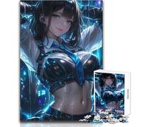 Puzzle for Adults 1000 Pieces Anime Girl in Blue And Black Under Raining Educational Game But Fun And Humorous Anti-Stress Toys Size 38x52cm
