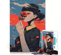 Puzzle for Adults 1000 Pieces Anime Girl with Rose Clean Fit Decor Brain Teasing Play Cozy Time Play Birthday Decor Gift (38x52cm)