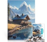 Puzzle for Adults 1000 Pieces Anime Lo-Fi Landscape of Mountain Cabin by the Lake DIY-Spielzeug Ein Kunstwerk52x38cm