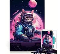 Puzzle for Adults 1000 Pieces Astronaut Cat Music Space Clean Fit Decor Brain Teasing Play Cozy Time Play Birthday Decor Gift (38x26cm)