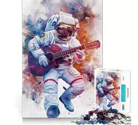 Puzzle for Adults 1000 Pieces Astronaut Playing Guitar Clean Fit Decor Brain Teasing Play Cozy Time Play Birthday Decor Gift (38x52cm)