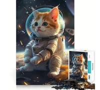 Puzzle for Adults 1000 Pieces Astronaut Space Cat Clean Fit Decor Brain Teasing Play Cozy Time Play Birthday Decor Gift (38x26cm)