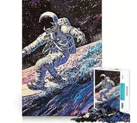 Puzzle for Adults 1000 Pieces Astronaut Surfing Clean Fit Decor Brain Teasing Play Cozy Time Play Birthday Decor Gift (38x52cm)