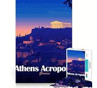 Puzzle for Adults 1000 Pieces Athens Acropolis Greece Nightscape Illustration Sharp Joint Play Mental Challenge Toy Calm Fun Time Christmas Home Art (50x75cm)