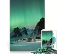 Puzzle for Adults 1000 Pieces Aurora Borealis over Arctic Village Northern Lights Sharp Joint Play Mental Challenge Toy Calm Fun Time Christmas Home Art (38x52cm)