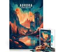 Puzzle for Adults 1000 Pieces Aurora Downtown Skyline Sharp Joint Play Mental Challenge Toy Calm Fun Time Christmas Home Art (38x26cm)