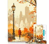 Puzzle for Adults 1000 Pieces Autumn New York City Park Stroll Minimalist Art Illustration Sharp Joint Play Mental Challenge Toy Calm Fun Time Christmas Home Art (38x26cm)