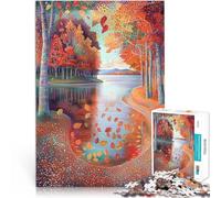 Puzzle for Adults 1000 Pieces Autumn River Scene in Pointillist Style Brain Teaser for is ideal as a gift for the whole family 50x70cm