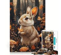 Puzzle for Adults 1000 Pieces Autumnal Rabbit with Mushrooms Sharp Joint Play Mental Challenge Toy Calm Fun Time Christmas Home Art (38x26cm)