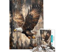 Puzzle for Adults 1000 Pieces Bald Eagle in Flight on Wood Puzzle for Adults DIY Toys A Work of Art Unique Gifts for Birthday And Christmas (Size 38x52cm)