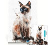 Puzzle for Adults 1000 Pieces Balinese Cat Watercolor Clean Fit Decor Brain Teasing Play Cozy Time Play Birthday Decor Gift (50x75cm)