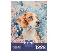 Puzzle for Adults 1000 Pieces Beagle Dog with Cherry Blossoms Watercolor Floral Beagle Poster Puzzles for Adults Relaxing Games Precision Cutting Parent-child Interaction 70x50cm/1000pcs