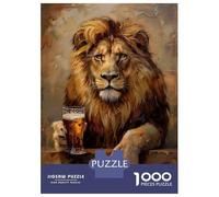 Puzzle for Adults 1000 Pieces Beer Drinking Lion Jigsaw Puzzle Toy Wall Decor Birthday Present Unique Gifts for Birthday And Christmas 38x26cm/1000pcs