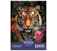 Puzzle for Adults 1000 Pieces Bengal Tiger Exotic Flower Adult Jigsaw Brain Teaser Game Staycation Kill Time Parent-child Interaction 52x38cm/1000pcs
