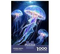 Puzzle for Adults 1000 Pieces Bioluminescent Jellyfish in Deep Ocean Adult Jigsaw Brain Teaser Game Staycation Kill Time Parent-child Interaction 52x38cm/1000pcs