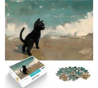 Puzzle for Adults 1000 Pieces Black Cat by the Sea Trainieren Sie Ihr Gehirn und Ihre Hände Wichtelgeschenke52x38cm