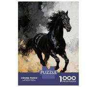 Puzzle for Adults 1000 Pieces Black Horse Galloping Painting Adult Jigsaw Brain Teaser Game Staycation Kill Time Parent-child Interaction 52x38cm/1000pcs