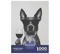 Puzzle for Adults 1000 Pieces Blue Heeler Dog with Wine Glass Puzzles for Adults Hands-on Game Difficult Hard Unique Gifts for Birthday And Christmas 38x26cm/1000pcs