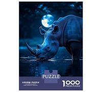 Puzzle for Adults 1000 Pieces Blue Rhino Drinking Under Moonlight Jigsaw for Adults Family Games Home Decoration Unique Gifts for Birthday And Christmas 38x26cm/1000pcs