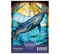 Puzzle for Adults 1000 Pieces Blue Whale Stained Glass Adult Jigsaw Puzzle Hands-on Game Precision Cutting for Is Ideal As A Gift 70x50cm/1000pcs
