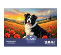 Puzzle for Adults 1000 Pieces Border Collie Poppy Field Teenager Puzzles Toy Wall Decor Wall Decoration Unique Gifts for Birthday And Christmas 52x38cm/1000pcs