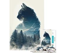 Puzzle for Adults 1000 Pieces Cat Double Exposure Hands-on Game Addictive Toys to Cultivate Patience Secret Santa Gifts Staycation Kill Time (Size 38x52cm)