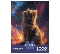 Puzzle for Adults 1000 Pieces Cat Gazing at Stars Adult Jigsaw Brain Teaser Game Staycation Kill Time Parent-child Interaction 38x26cm/1000pcs