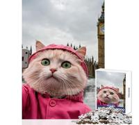 Puzzle for Adults 1000 Pieces Cat in London Taking A Selfie Jigsaw Puzzles for Teenagers Staycation Kill Time Fun Activities at Home Unique Challenge Game (38x26cm)