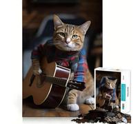 Puzzle for Adults 1000 Pieces Cat Plays Guitar Exact Edge Art Mental Exercise Fun Quiet Play Game Birthday Activity (38x26cm)