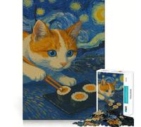 Puzzle for Adults 1000 Pieces Cat Sushi, Starry Night Fine Cut Art Brain Boosting Play Quiet Time Game Xmas Leisure Gift (38x26cm)