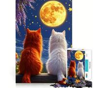 Puzzle for Adults 1000 Pieces Cats Gazing at The Moon Fine Cut Art Brain Boosting Play Quiet Time Game Xmas Leisure Gift (38x26cm)