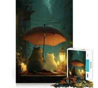 Puzzle for Adults 1000 Pieces Cats Under Umbrella in The Rain Fine Cut Art Brain Boosting Play Quiet Time Game Xmas Leisure Gift (50x75cm)