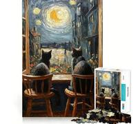Puzzle for Adults 1000 Pieces Cats Watching The Starry Night Fine Cut Art Brain Boosting Play Quiet Time Game Xmas Leisure Gift (38x52cm)