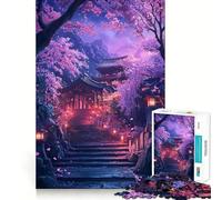 Puzzle for Adults 1000 Pieces Cherry Blossom Temple Fine Cut Art Brain Boosting Play Quiet Time Game Xmas Leisure Gift (50x75cm)