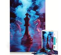 Puzzle for Adults 1000 Pieces Chess Game with Smoke And Neon Lights Fine Cut Art Brain Boosting Play Quiet Time Game Xmas Leisure Gift (38x26cm)