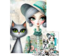 Puzzle for Adults 1000 Pieces Chic Lady And Tabby Cat Adult Jigsaw Puzzle Family Games Analysis And Logic Unique Gifts for Birthday And Christmas (Size 38x26cm)