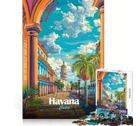Puzzle for Adults 1000 Pieces Colorful Havana Cuba Cityscape Illustration Flawless Edge Fun Smart Brain Activity Quiet Fun Play Christmas Home Art (38x52cm)