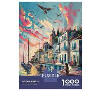 Puzzle for Adults 1000 Pieces Colorful Mediterranean Village Scene Puzzles for Adults Hands-on Game Difficult Hard Unique Gifts for Birthday And Christmas 38x26cm/1000pcs