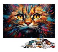 Puzzle for Adults 1000 Pieces Colorful Neon Cat Jigsaw Every Piece Is Unique - Challenging Family Fun Game 1000pcs(38x26cm)