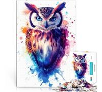Puzzle for Adults 1000 Pieces Colorful Owl Watercolor Denksportaufgabe für mit vollständig ineinander greifenden, zufällig geformten Teilen75x50cm