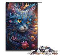 Puzzle for Adults 1000 Pieces Colorful Psychedelic Fairy Tale Blue Cat Jigsaw Puzzle Every Piece Is Unique - Challenging Family Fun Game 1000 PCS(38x26cm)