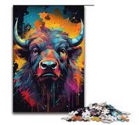 Puzzle for Adults 1000 Pieces Colorful Psychedelic of A Buffalo Ink Painting Jigsaw Puzzle Every Piece Is Unique - Challenging Family Fun Game 1000 PCS(38x26cm)
